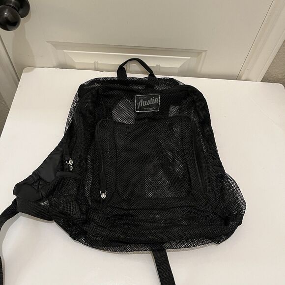 Austin Black Mesh Backpack Sport School Bag Standard Size Pockets - Picture 8 of 9